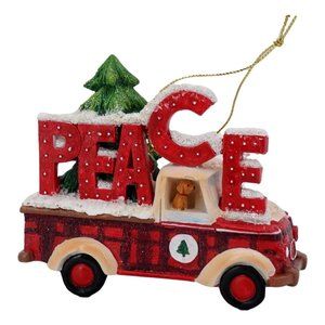 Red Truck Christmas Hanging Ornament Peace Dog Holiday Tree Decor New
